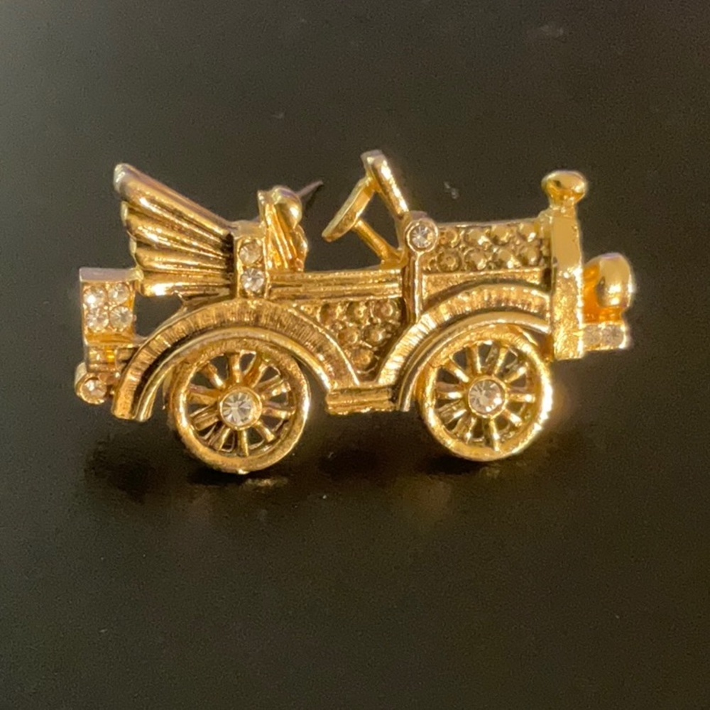 Gold Old Fashion Car Pin Brooch Antique Car Rhinestone Jewelry model T crystals
